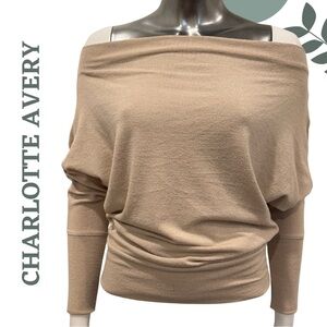 Charlotte Avery Off-Shoulder Sweater Top Long Sleeve Tan – Size Small